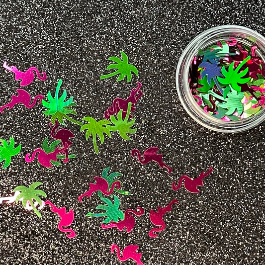 Palmeras y flamingos